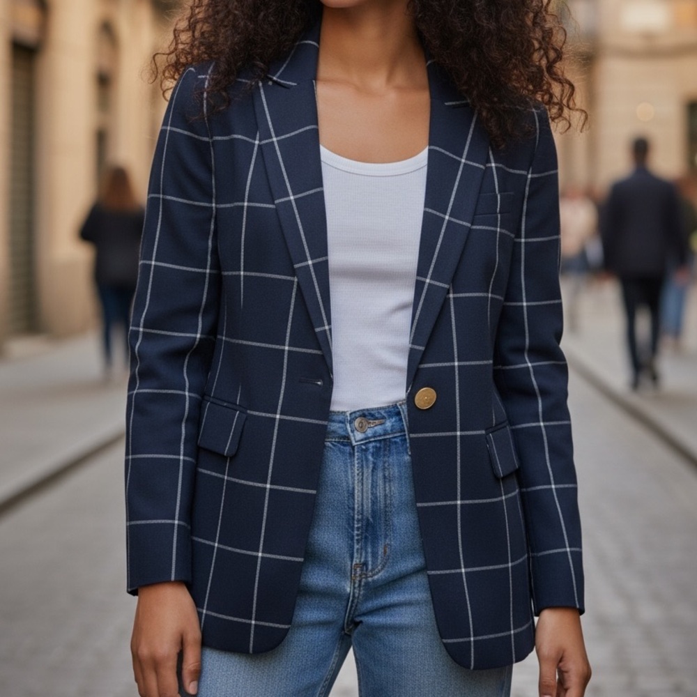 Halogen Navy Blue & White Suit Coat – Size XS